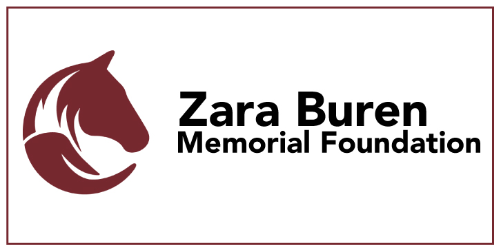 Zara Buren logo with horse head and human hand creating a circle. The Fund name Zara Buren Memorial Foundation is spelled out next to it.