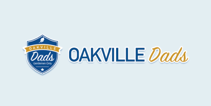Oakville Dads crest which has the name and a the words Gentlemen Only. Next to the crest are the words Oakville Dads in letterman-style typeface.