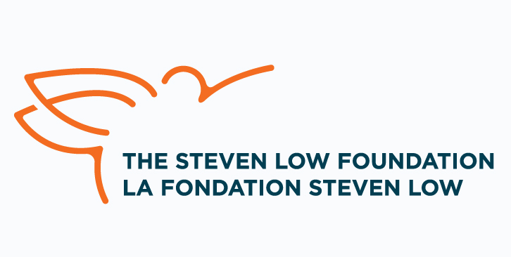 Humming bird graphic with the words Steven Low Foundation in English and French.