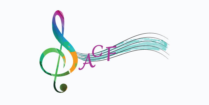 SACF Logo. S is made to look like a music note with the ACF flowing out on music notation lines.
