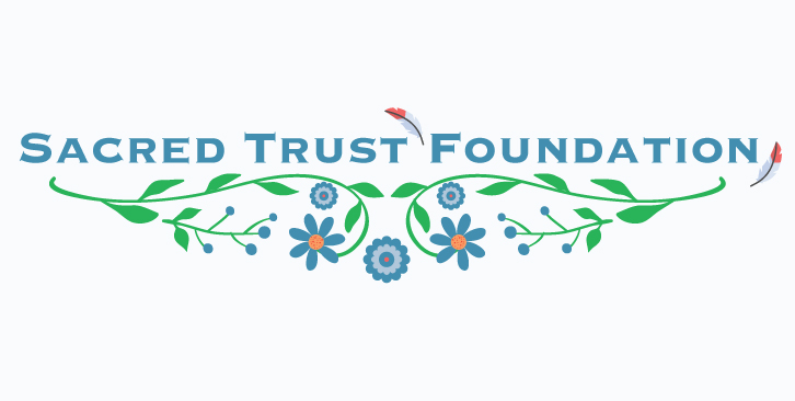 Sacred Trust Foundation Logo. Name with Flowers and feathers.