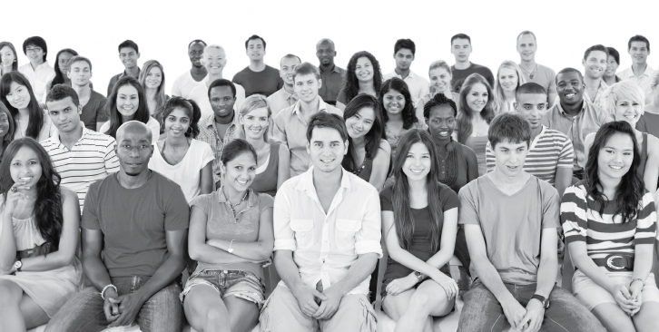 Group of diverse people in black and white.